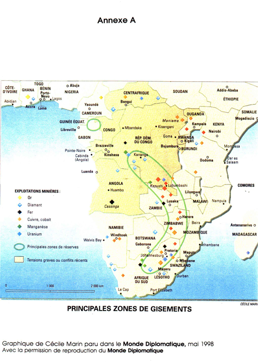 Annexe A : Principales zones de gisements (carte en format JPEG du Monde diplomatique, reproduite avec autorisation)
