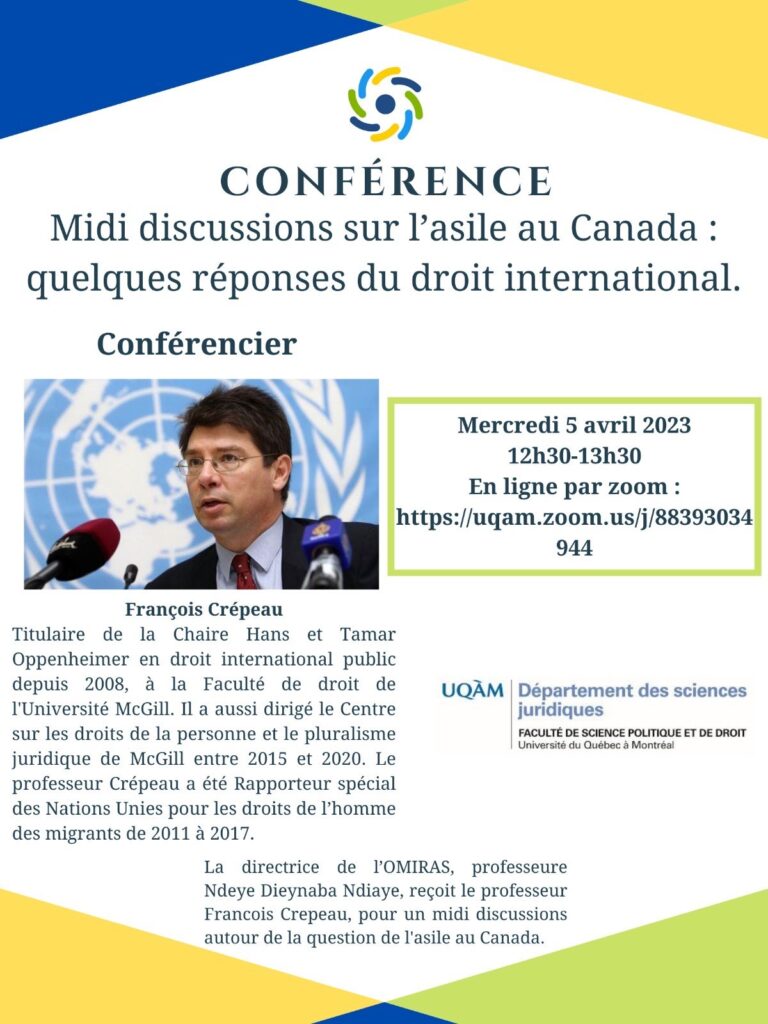 Affiche : midi discussions : l’asile au Canada, quelques réponses du droit international.